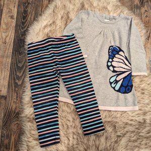 Gymboree Butterfly Garden Butterfly Sweater Dress and Striped Leggings 2T